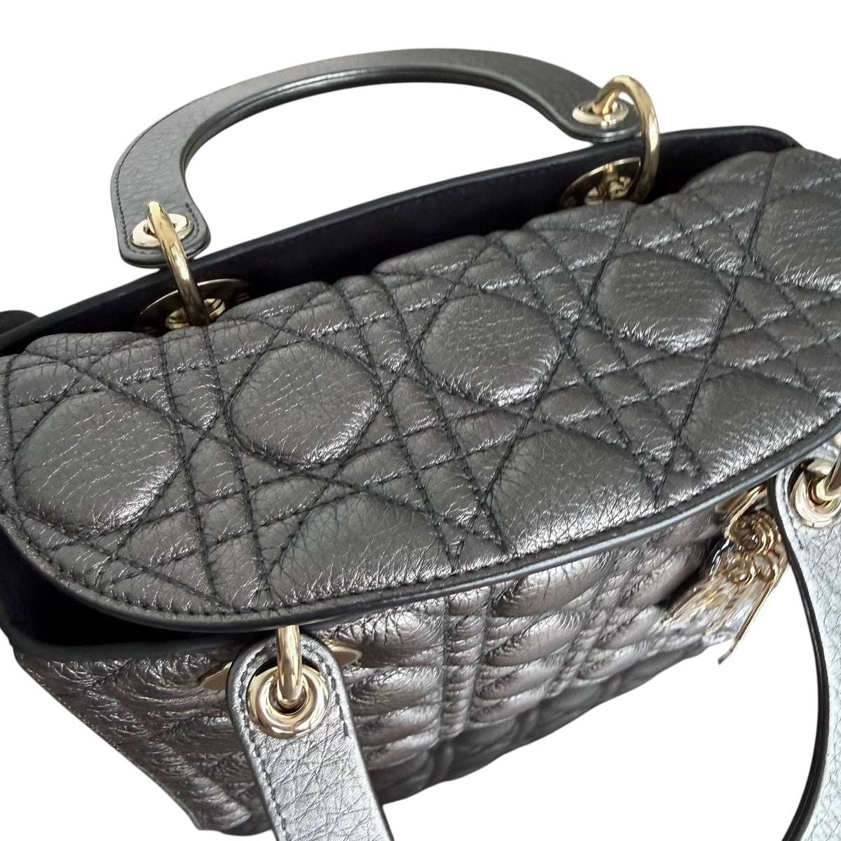 Luxury Promise Dior Lady Medium Flap - Cannage Caviar Dark Gray Gold Hardware