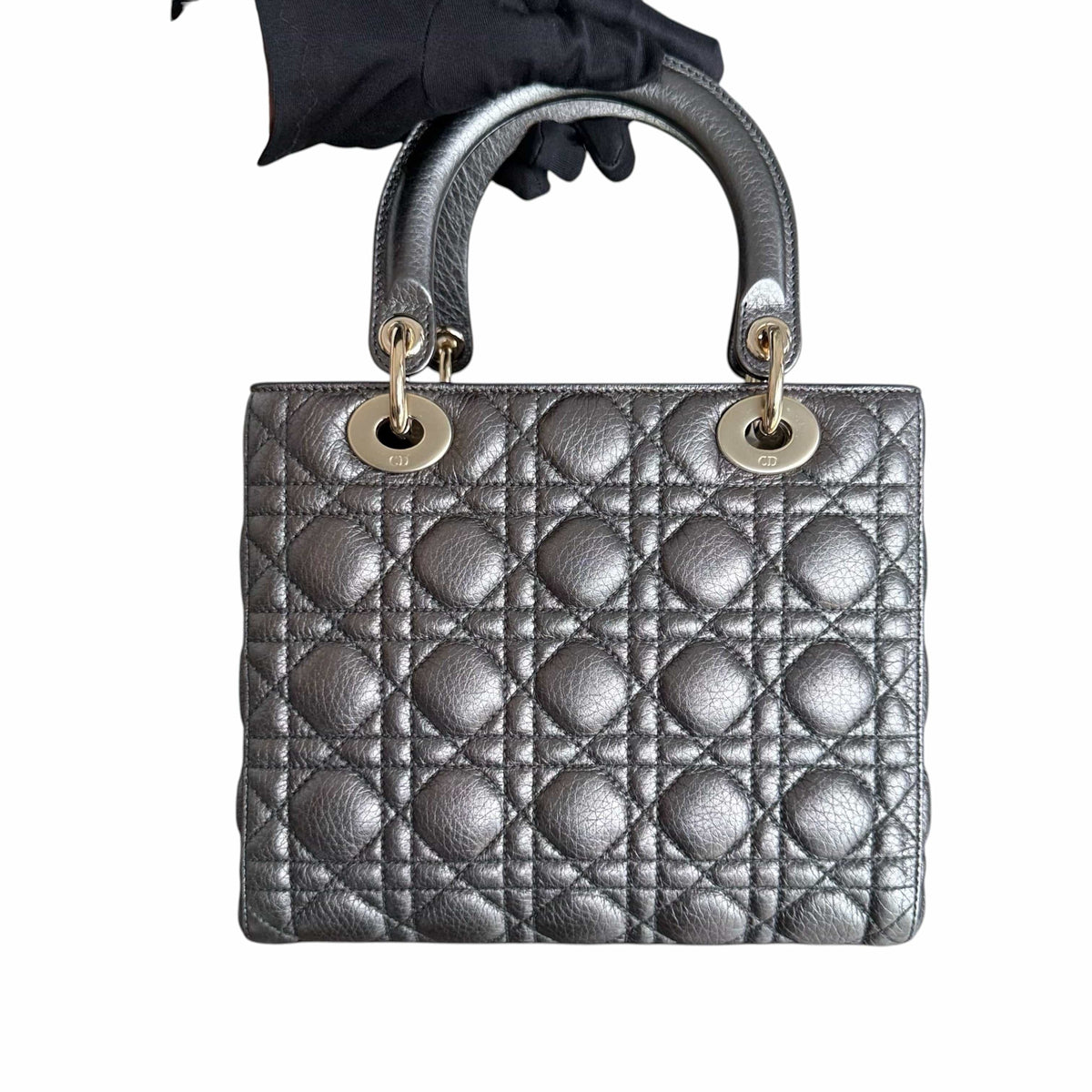 Luxury Promise Dior Lady Medium Flap - Cannage Caviar Dark Gray Gold Hardware