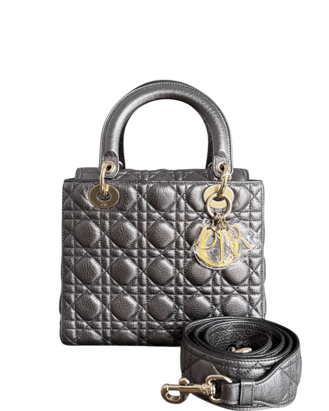 Luxury Promise Dior Lady Medium Flap - Cannage Caviar Dark Gray Gold Hardware