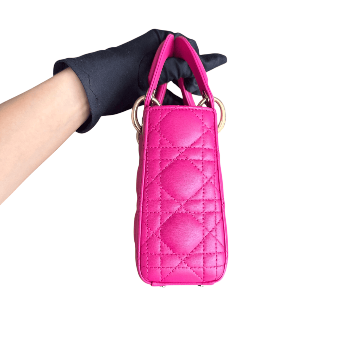 Luxury Promise Dior Lady Mini - Cannage Lambskin Hot Pink Gold Hardware Adjustable Strap