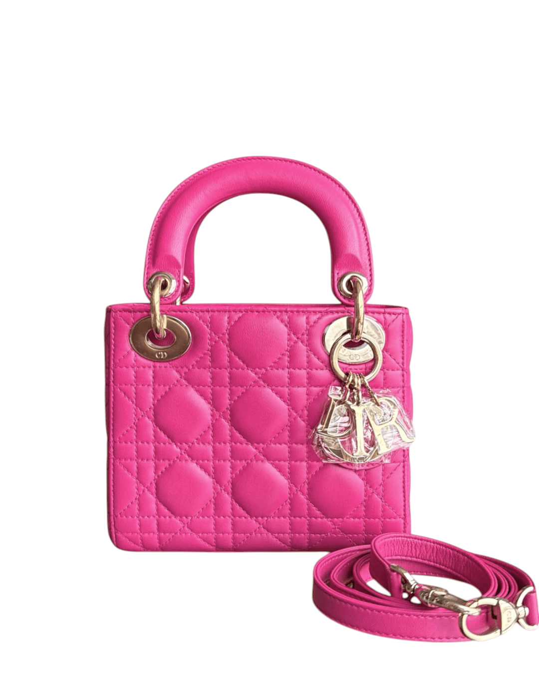 Luxury Promise Dior Lady Mini - Cannage Lambskin Hot Pink Gold Hardware Adjustable Strap