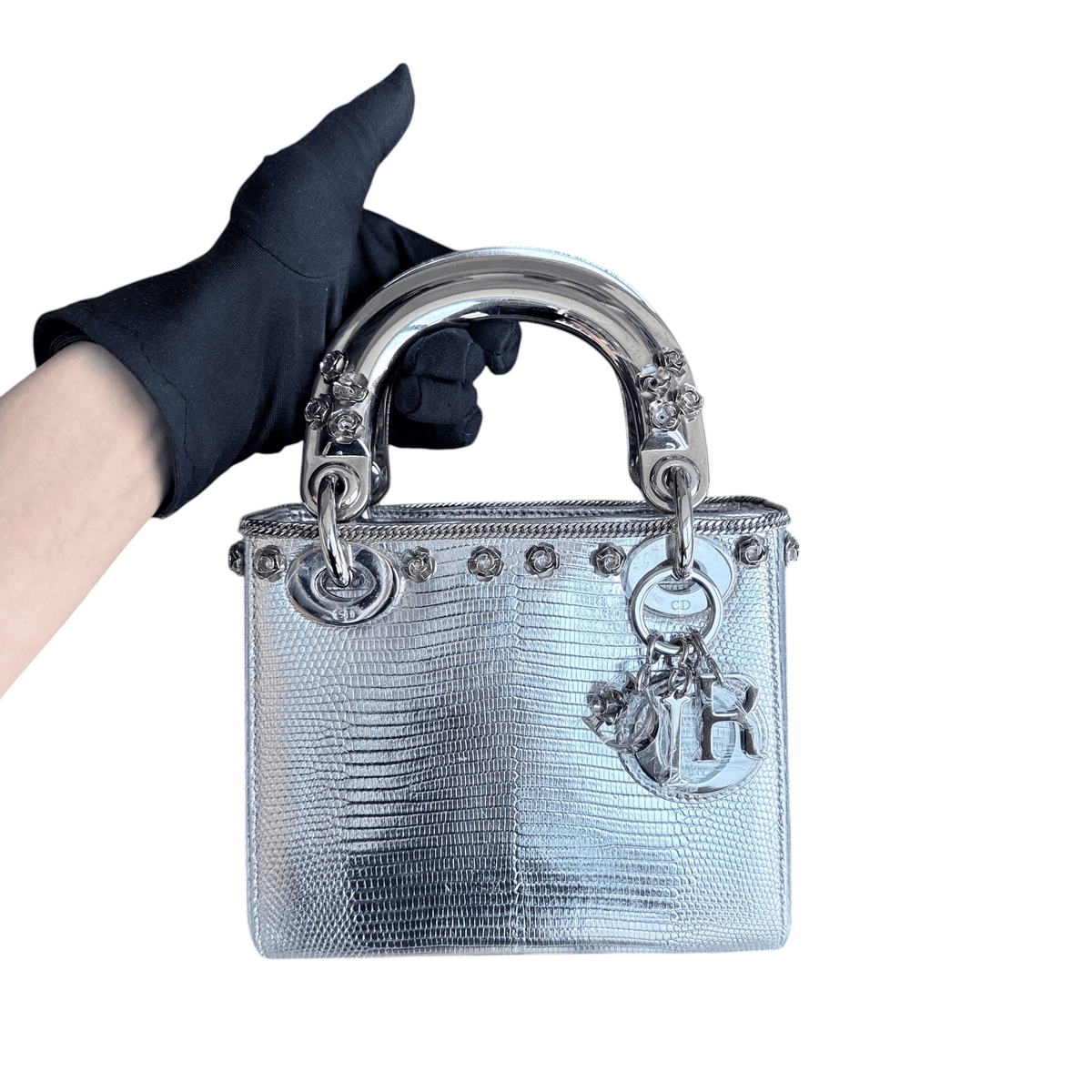 Luxury Promise Dior Lady Mini - Exotic Lizard Metallic Limited Edition Silver Hardware