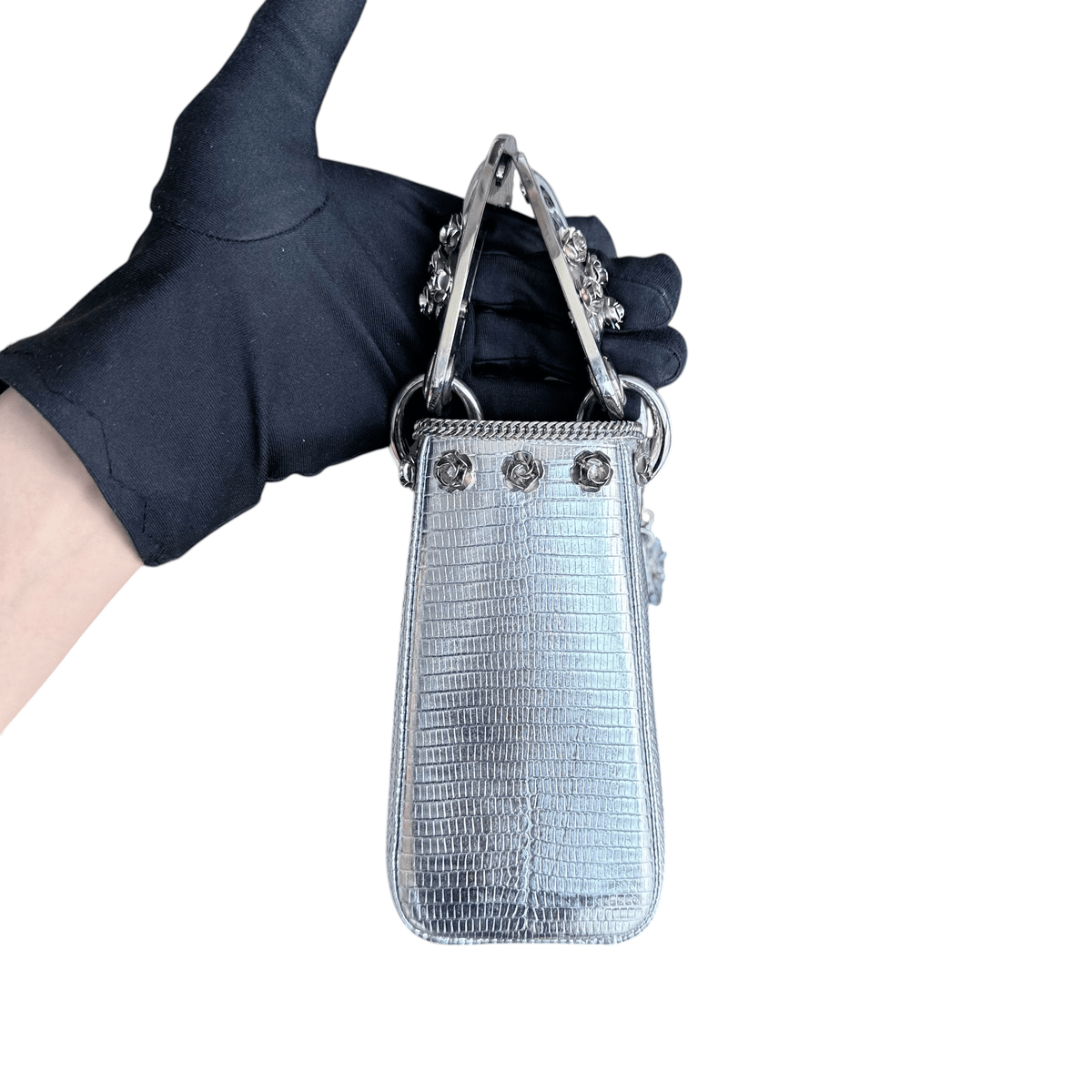 Luxury Promise Dior Lady Mini - Exotic Lizard Metallic Limited Edition Silver Hardware