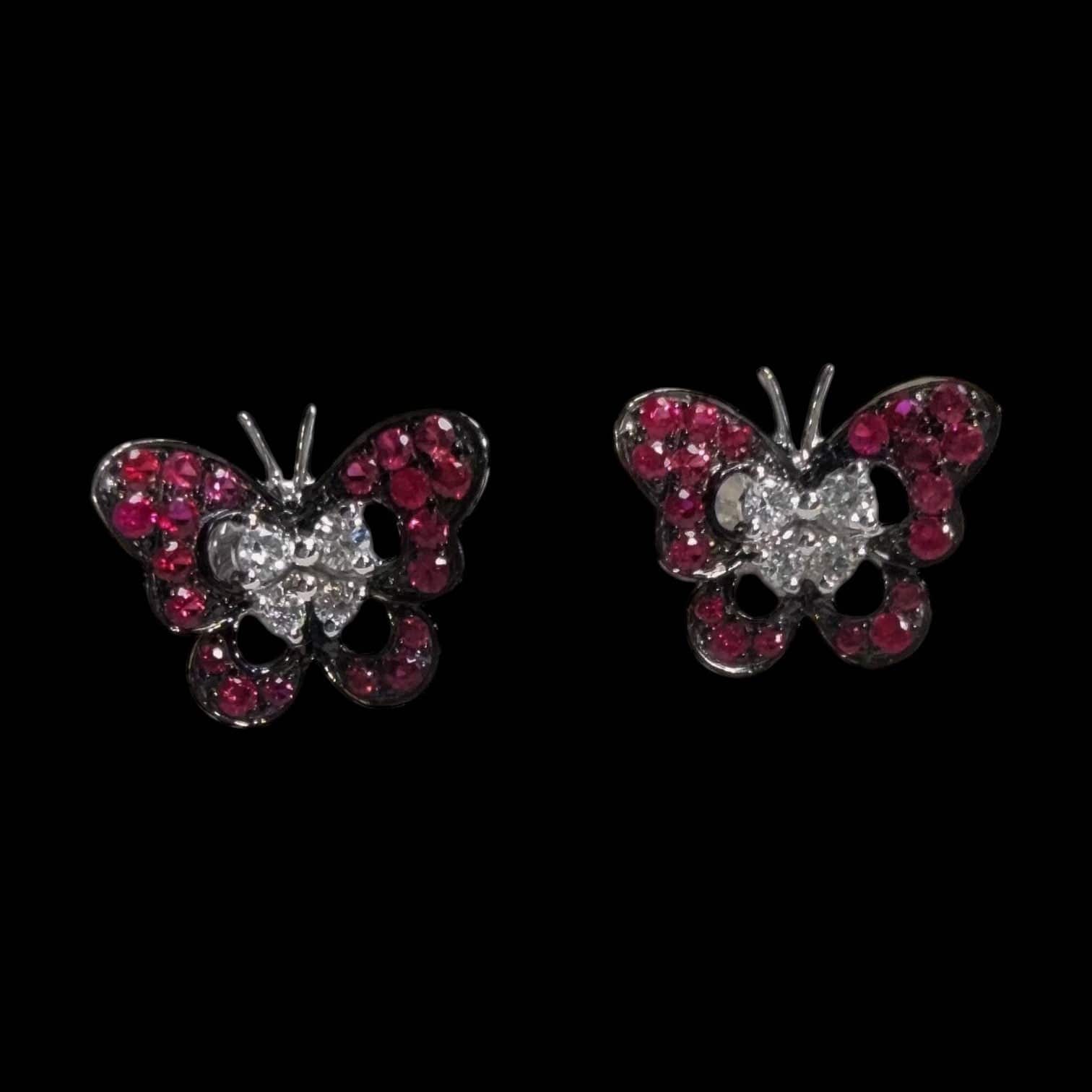 Luxury Promise 0.342ct Natural Ruby & 0.121ct Diamond Butterfly Earrings set in 18K Gold
