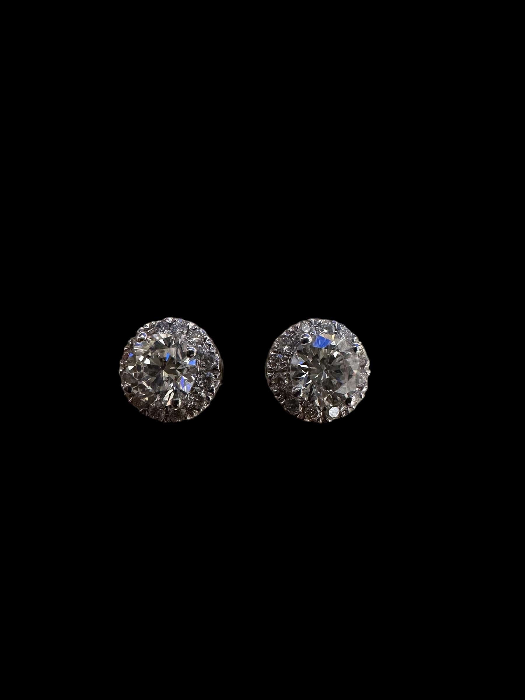 Luxury Promise 0.53ct Centre Natural White Diamond with Surrounding Diamond Earrings set in 18K White Gold