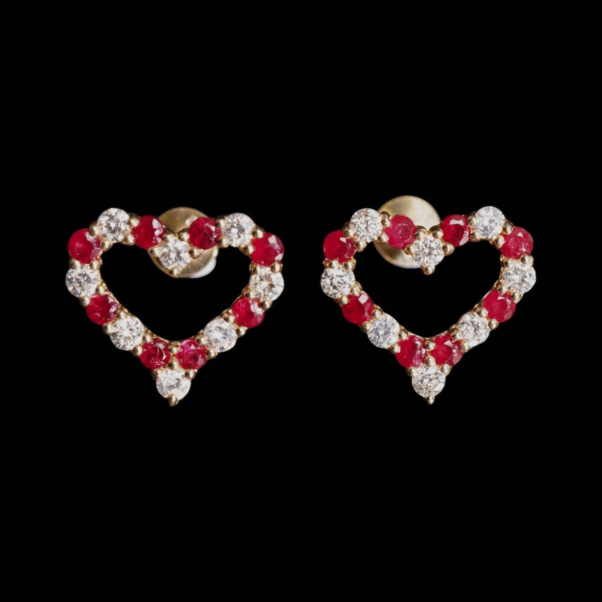 Luxury Promise 0.68ct Natural "Pigeon Blood" Ruby & 0.54ct Diamond Heart Earrings set in 18K Yellow Gold