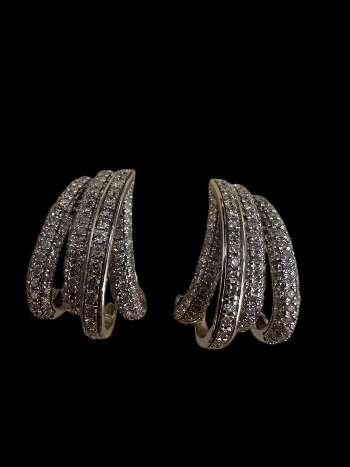 Luxury Promise 1.00ct Pave Row Diamond Earrings set in 18K White Gold