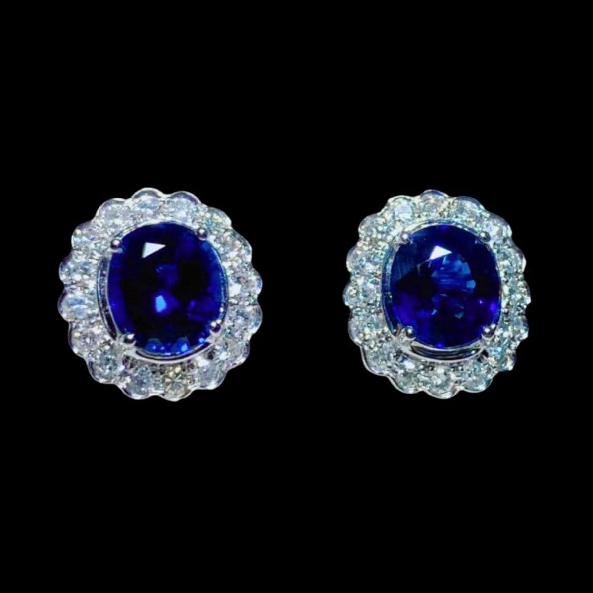 Luxury Promise 1.068 & 1.002ct "Royal Blue" Blue Sapphire & 0.33ct Diamond Earrings set in 18K White Gold