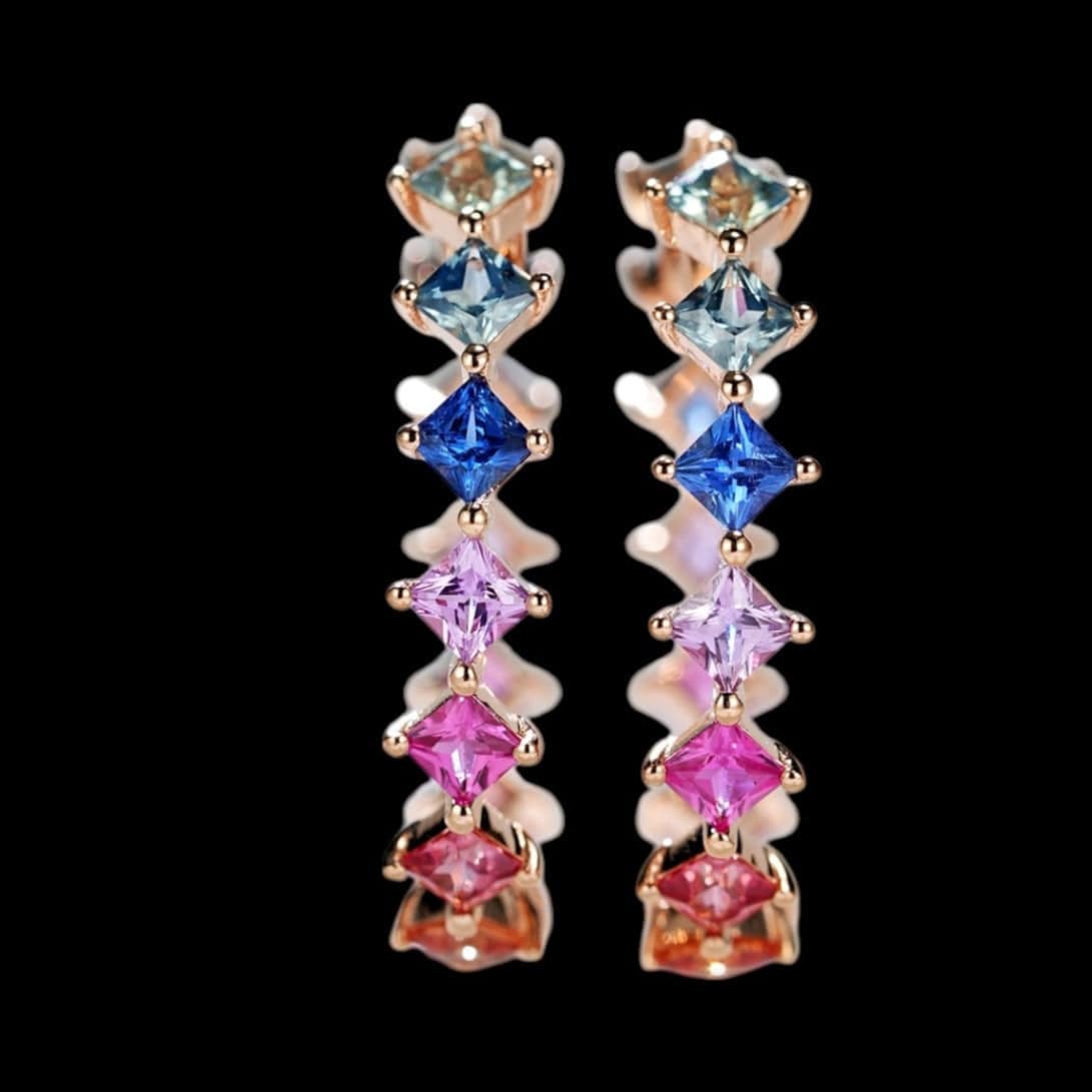 Luxury Promise 1.07ct Multi (including Cornflour Blue) Sapphire Earrings set in 18K Rose Gold