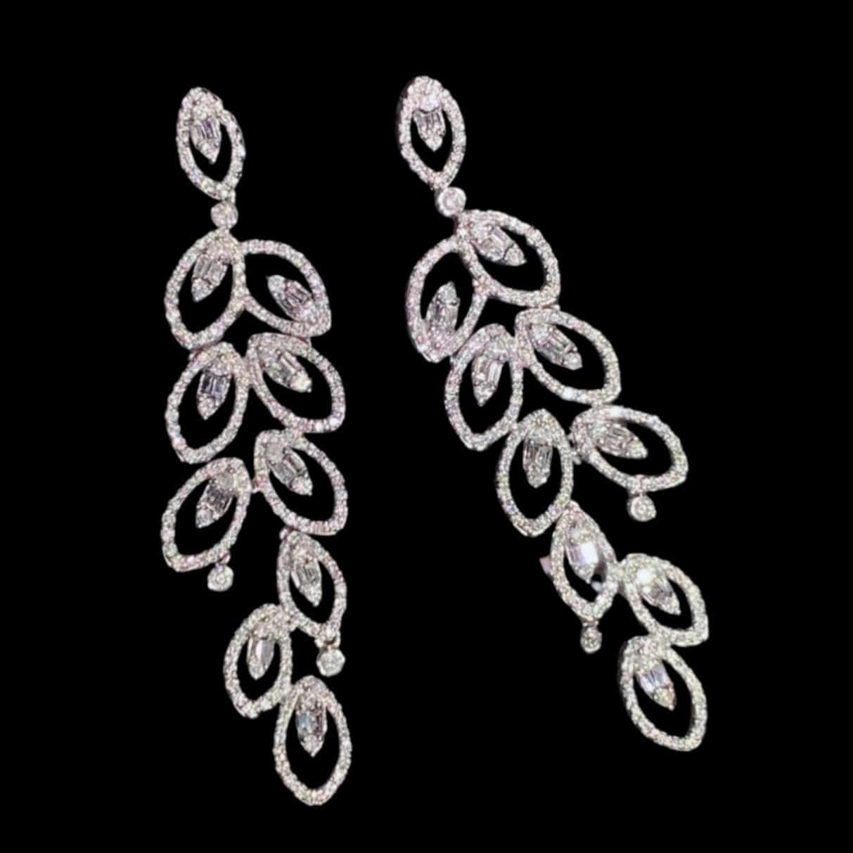 Luxury Promise 1.20ct White Diamond Long Leaf Earrings set in 18K White Gold