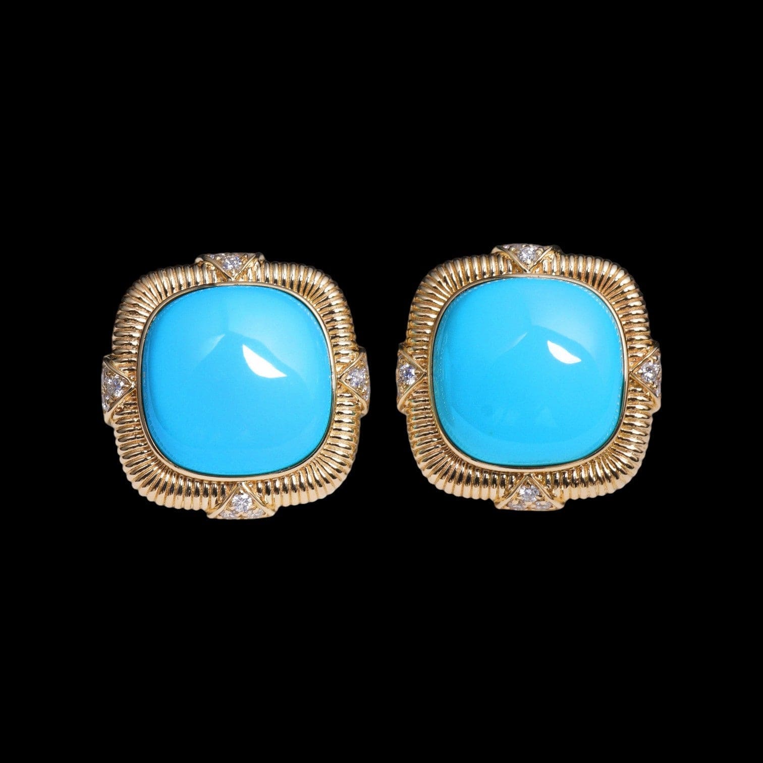 Luxury Promise 10.66ct Untreated Natural Turquoise & 0.24ct Diamond Earrings set in 18K Yellow Gold