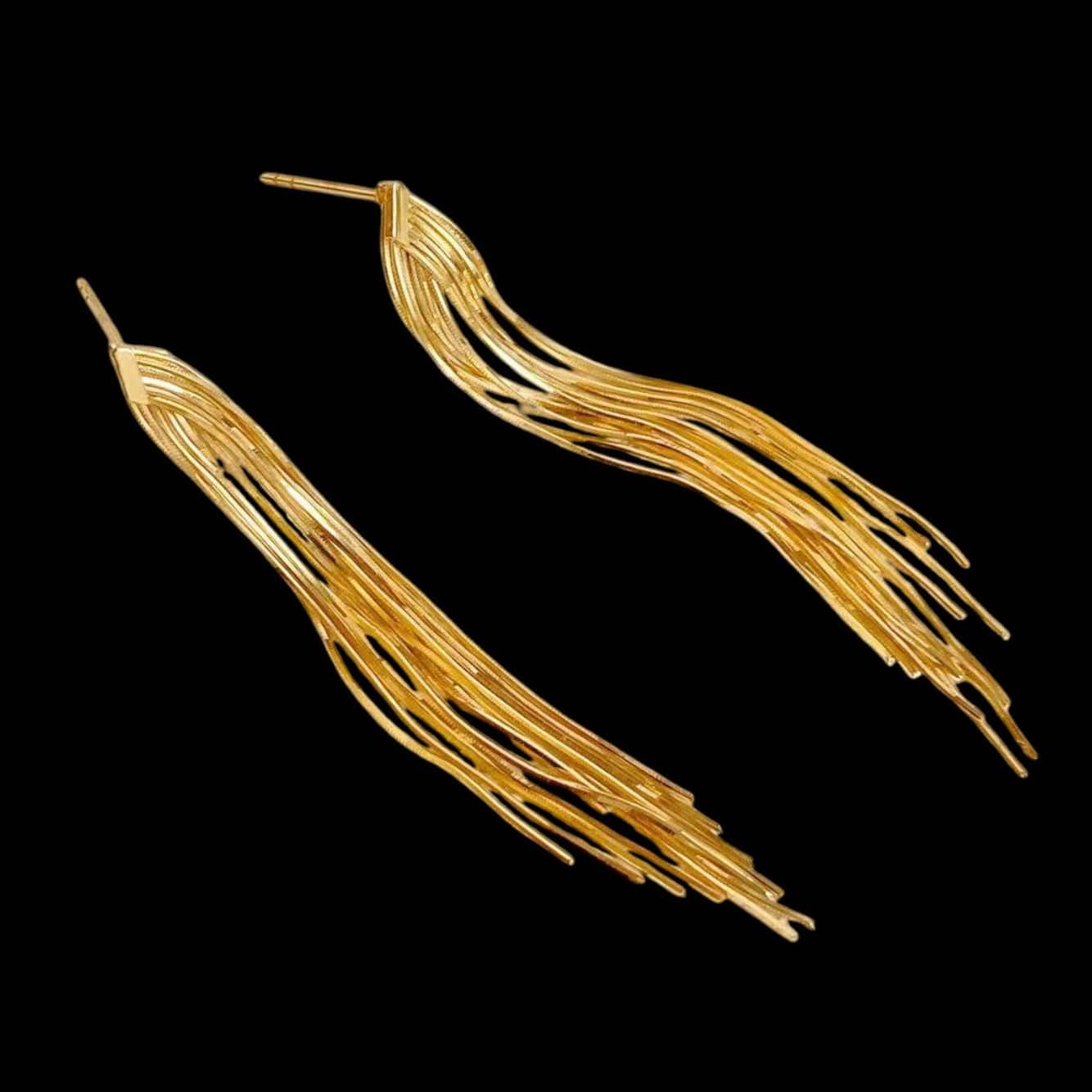 Luxury Promise 18k Yellow Gold Long Chain Earrings