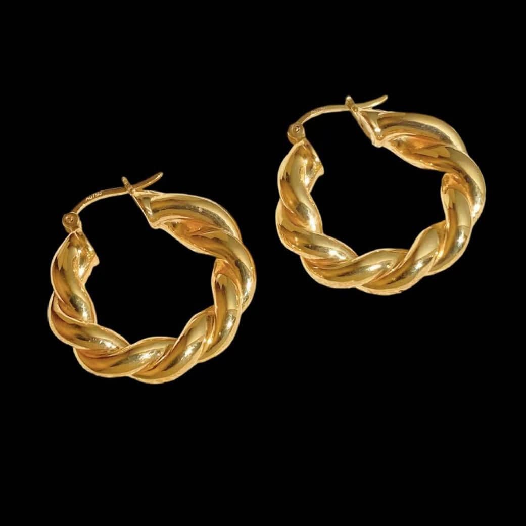 Luxury Promise 18K Yellow Gold Tight Twist Hoop Round Earrings