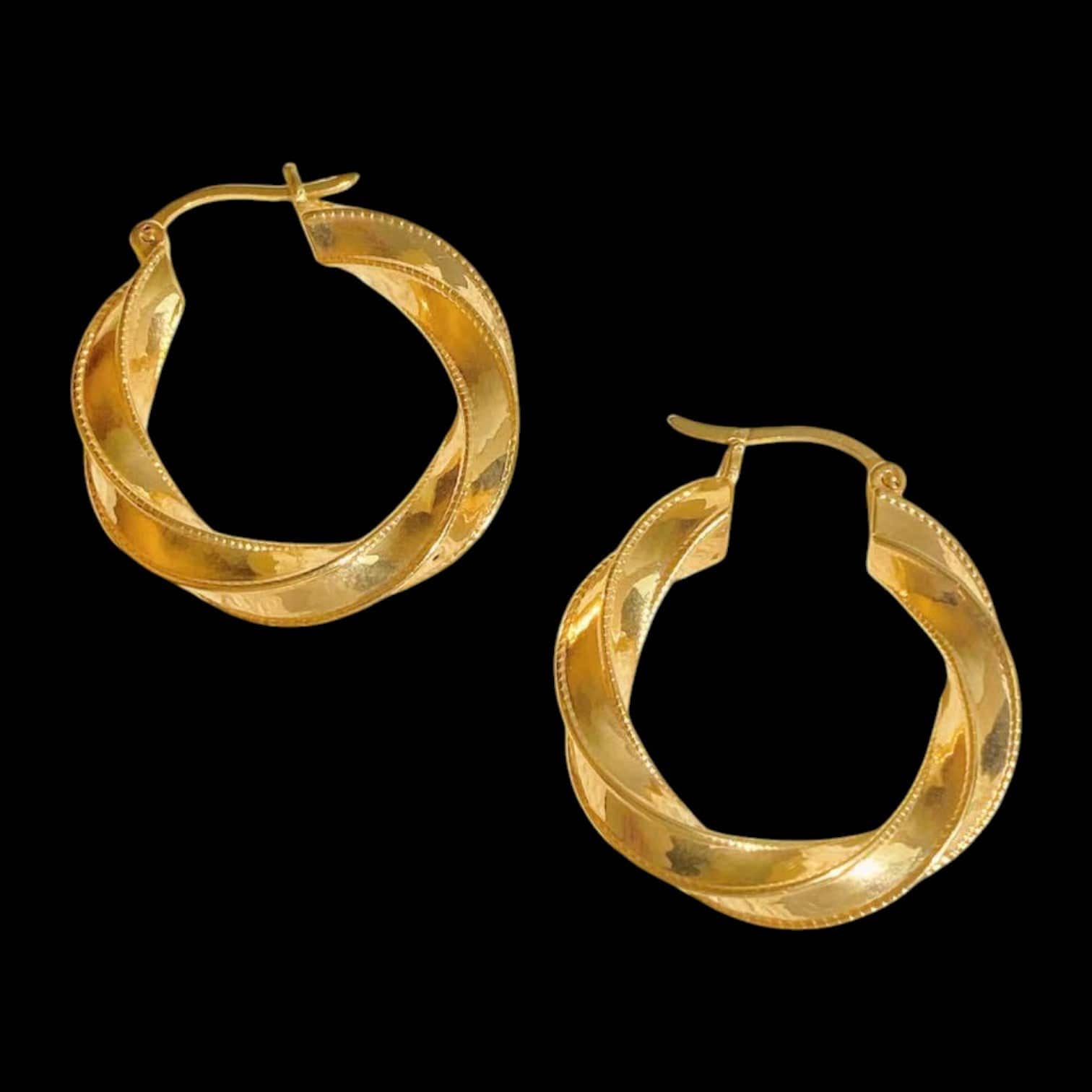 Luxury Promise 18K Yellow Gold Twist Hoop Round Earrings
