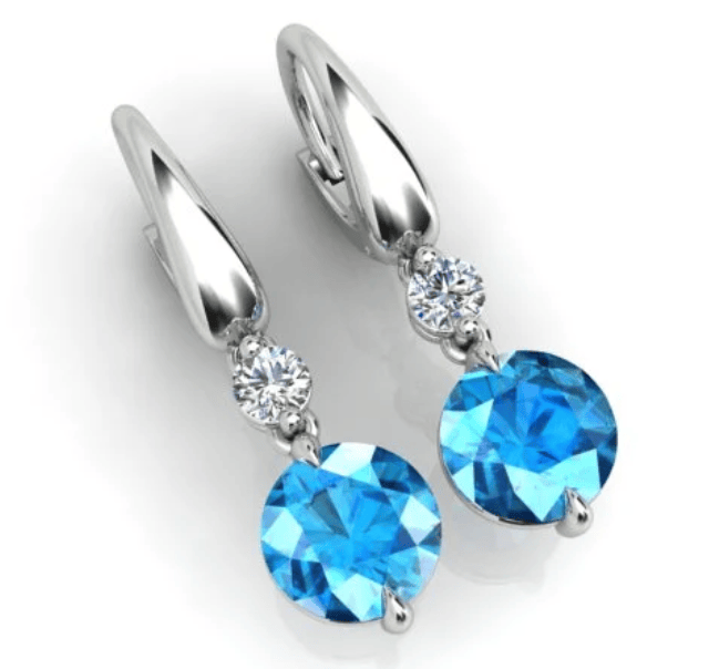 Luxury Promise 2.00ct Blue Topaz and 0.24ct Diamond Drop Earrings in 18K White Gold