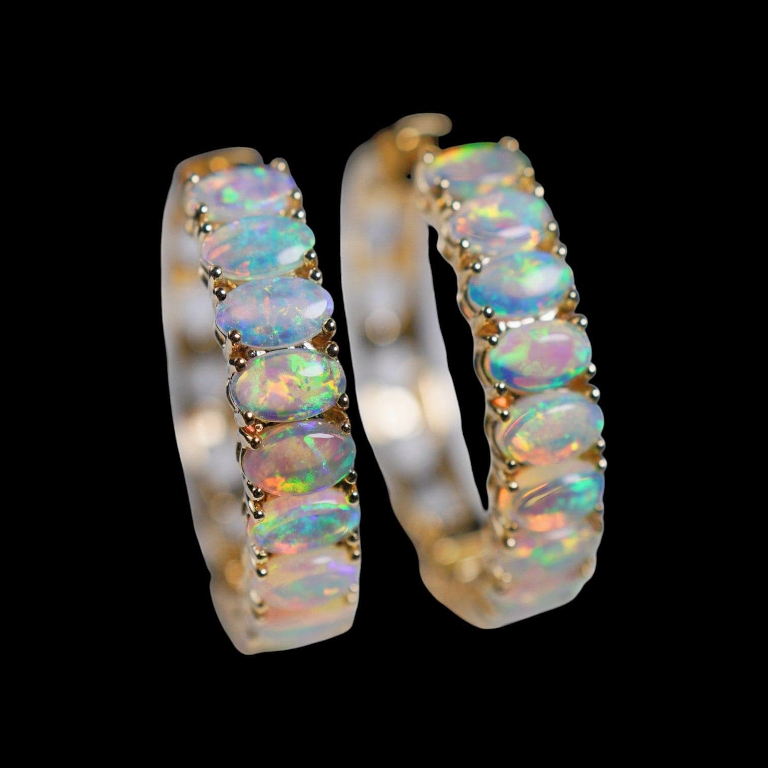 Luxury Promise 2.64ct Australian Natural Opal Stone Hoop Earrings set in 18K Yellow Gold