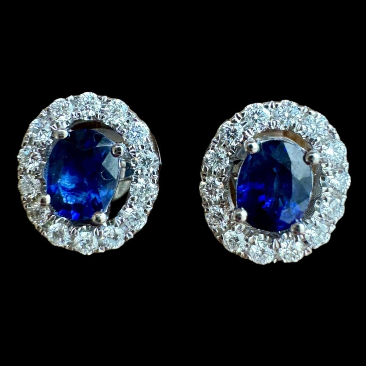 2-way "Cornflour Blue" Oval Sapphire & Diamond Stud Earrings