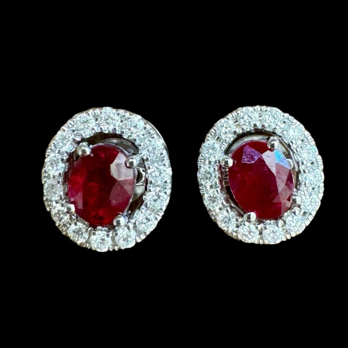 2- Way Oval Shaped Ruby & Diamond Stud Earrings