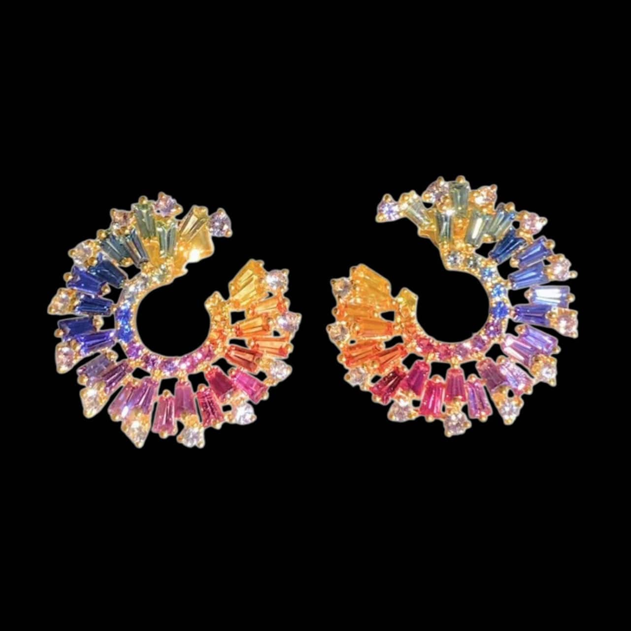 Luxury Promise 3.44ct "Sri Lankan" Multi-coloured Sapphire Earrings set in 18K Yellow Gold