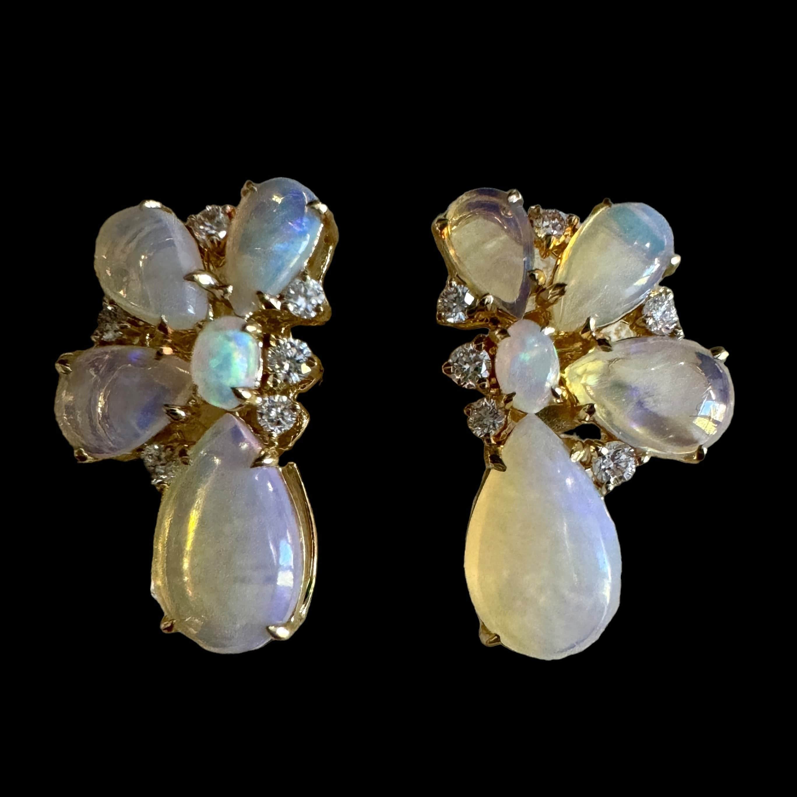 Luxury Promise 3.72ct Opal Stud & 0.28ct Diamond Earrings set in 18K Yellow Gold