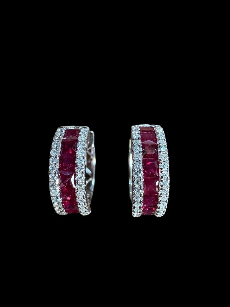 Luxury Promise 3 Row Ruby and Diamond Earrings set in 18K White Gold