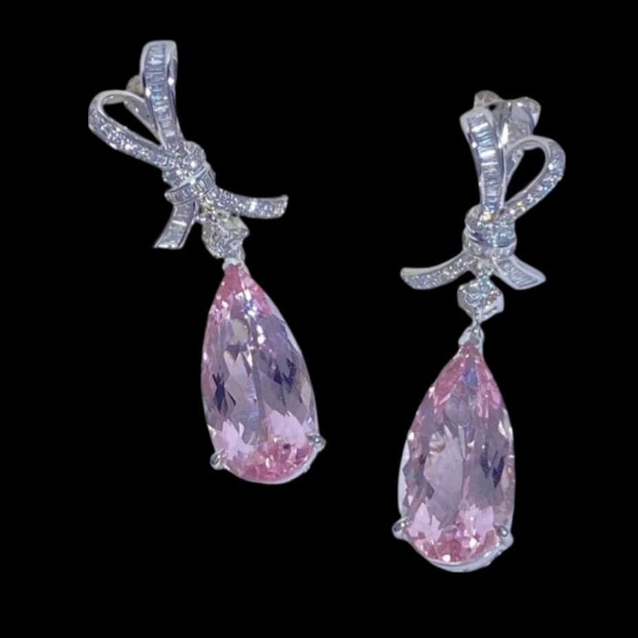 Luxury Promise 8.08ct Morganite & 0.49ct Diamond Bow Earrings set in 18K White Gold
