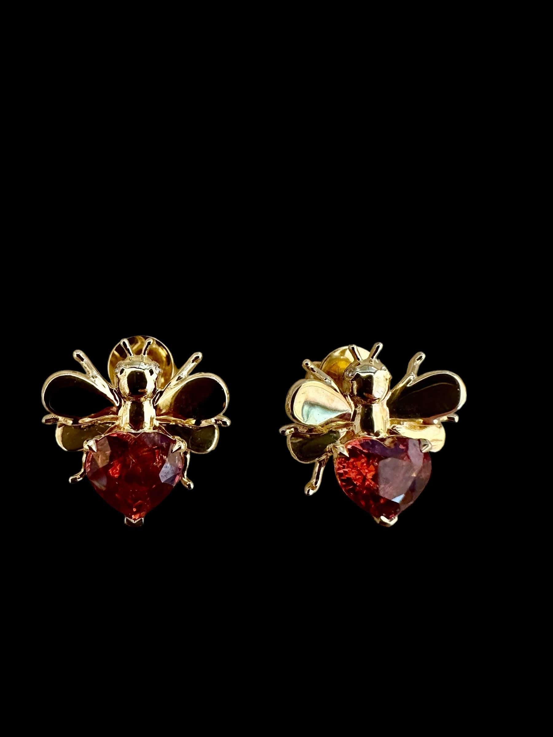 Luxury Promise Bee with Spinel Detail Earrings set in 18K Yellow Gold