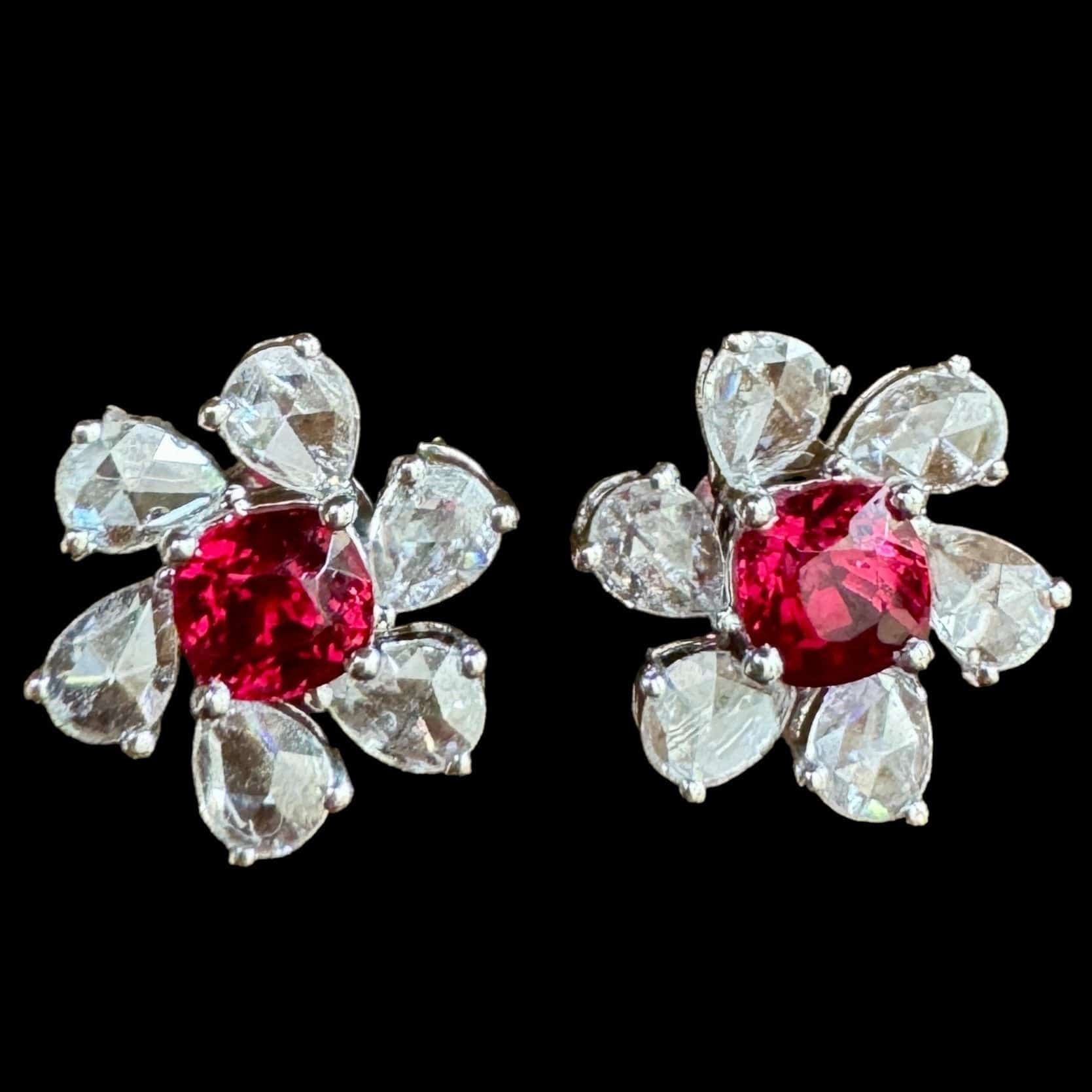 Luxury Promise Burmese "Jedi" Spinel & Diamond Ear Studs set in 18K White Gold