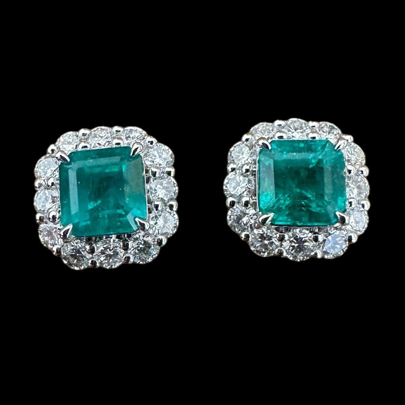 Luxury Promise Colombian Emerald and Diamond Stud Earrings (Pierced)