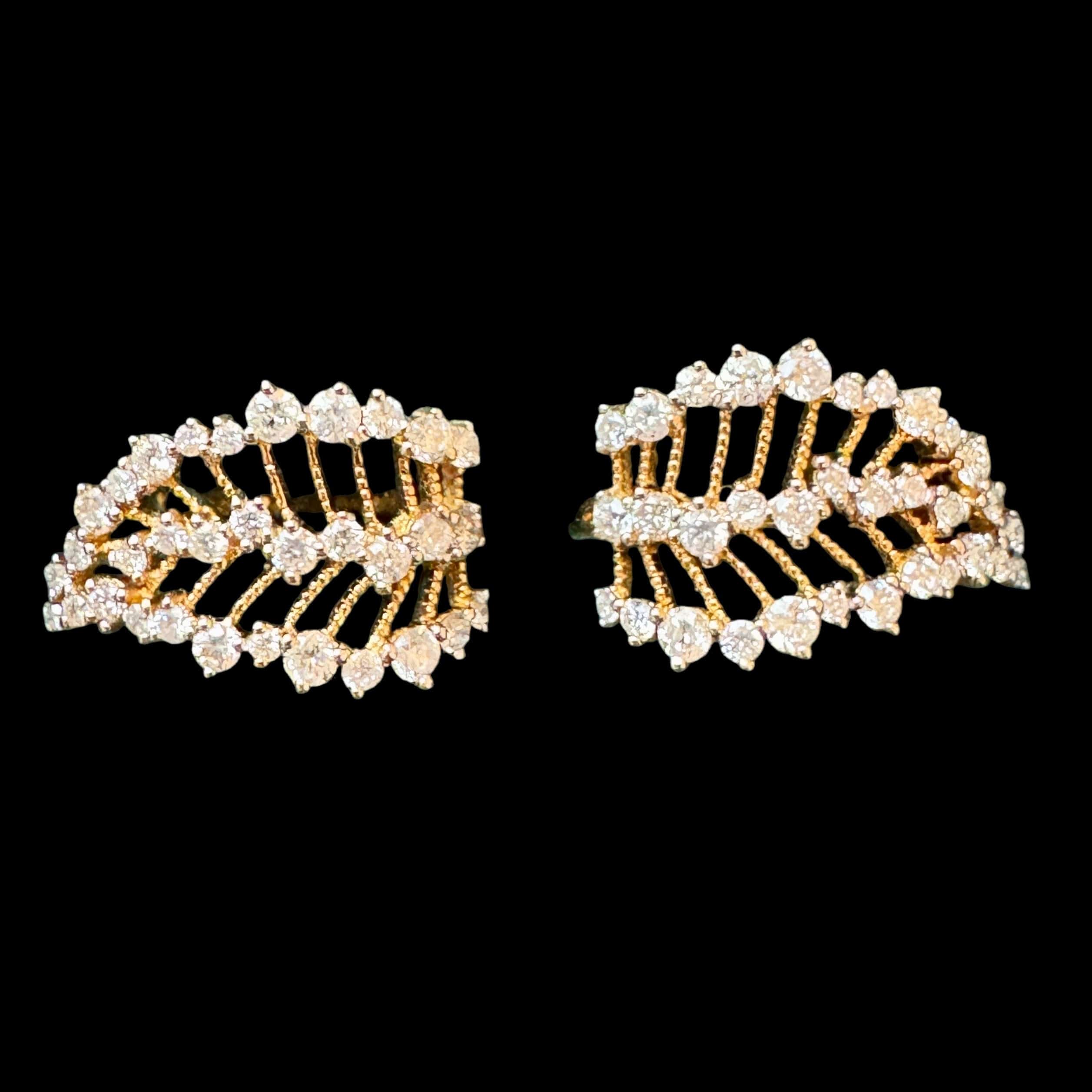 Luxury Promise Diamond Leaf Earrings set in 18K Yellow Gold