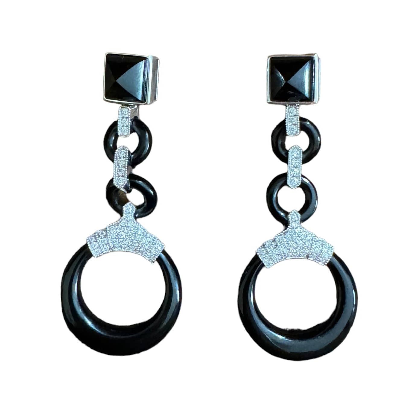 Luxury Promise Diamond & Onyx Loop Drop Earrings