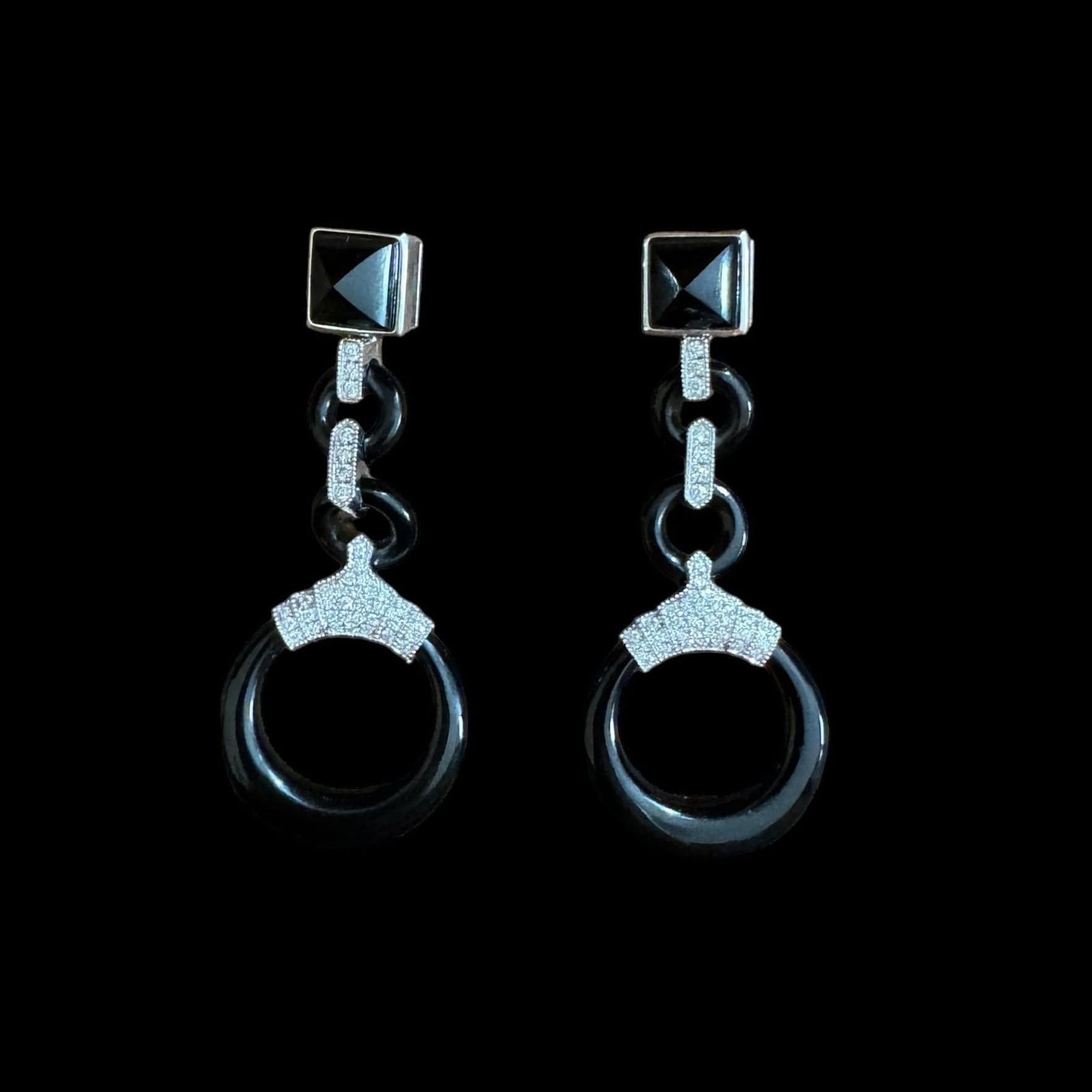 Luxury Promise Diamond & Onyx Loop Drop Earrings