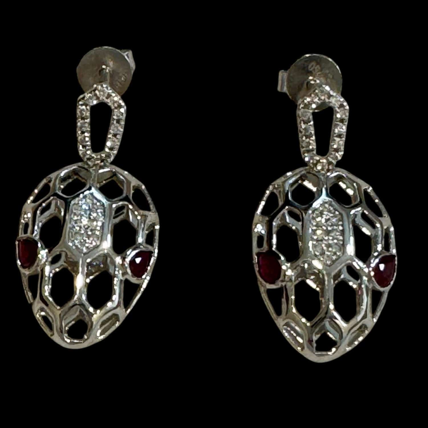 Luxury Promise Diamond Serpenti with Ruby Eyes set in 18K White Gold Earrings