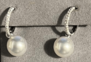 Luxury Promise Golden South Sea Pearl Drop with Diamond Earrings in 18K White Gold