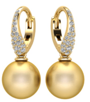 Luxury Promise Golden South Sea Pearl Drop with Diamond Earrings in 18K Yellow Gold