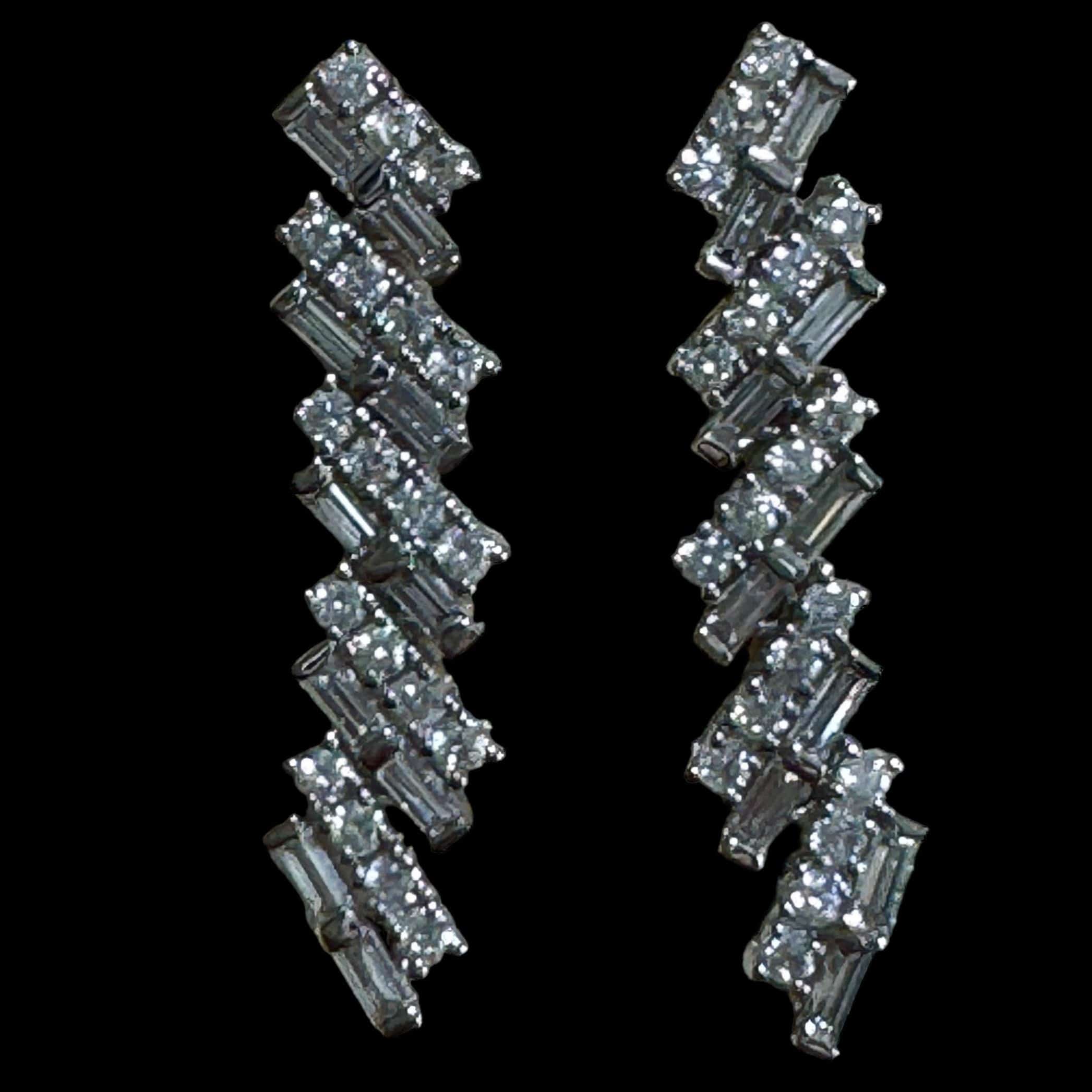 Luxury Promise Long Baguette & Brilliant Round Diamond Drop Earrings