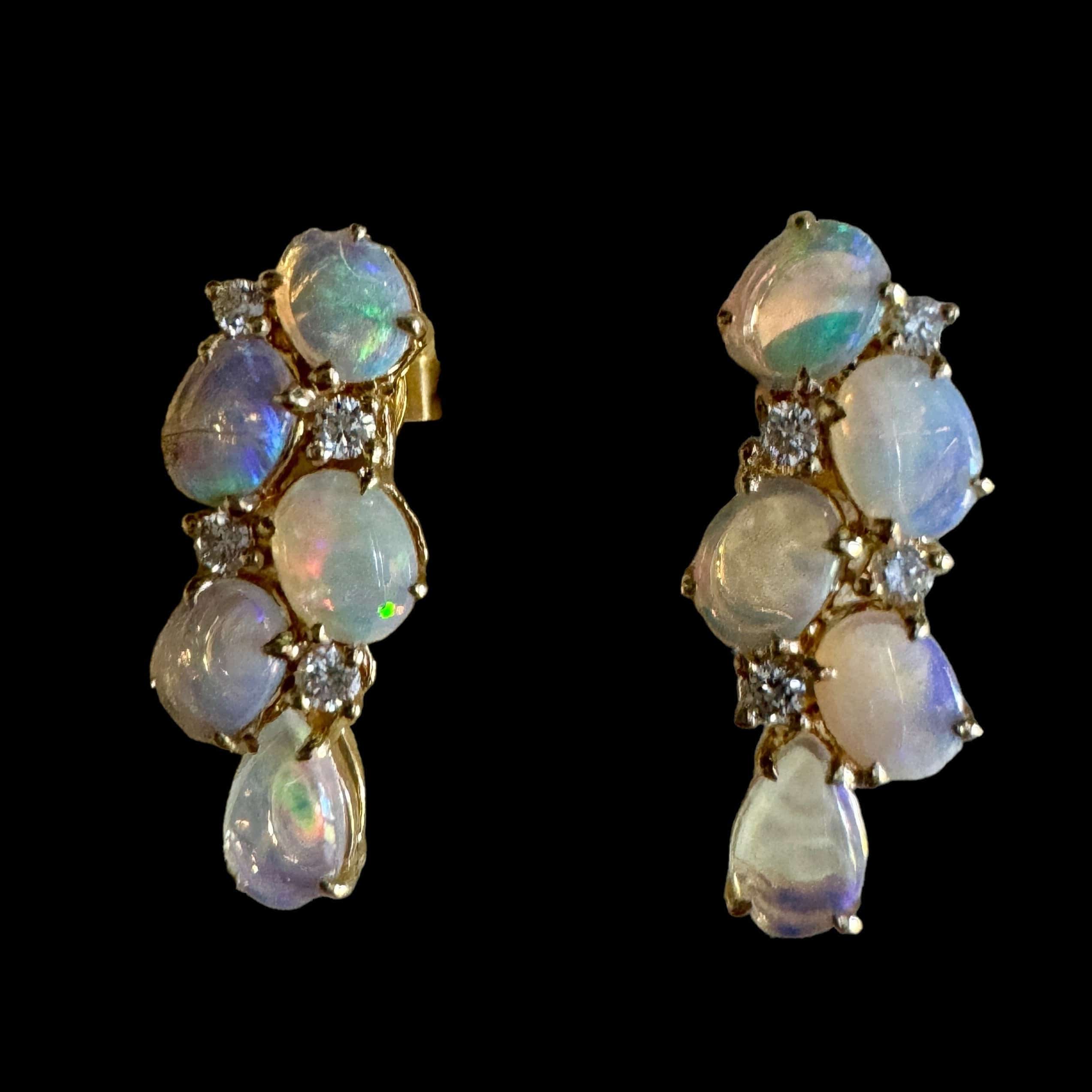 Luxury Promise Opal Stud & Diamond Earrings set in 18K Yellow Gold