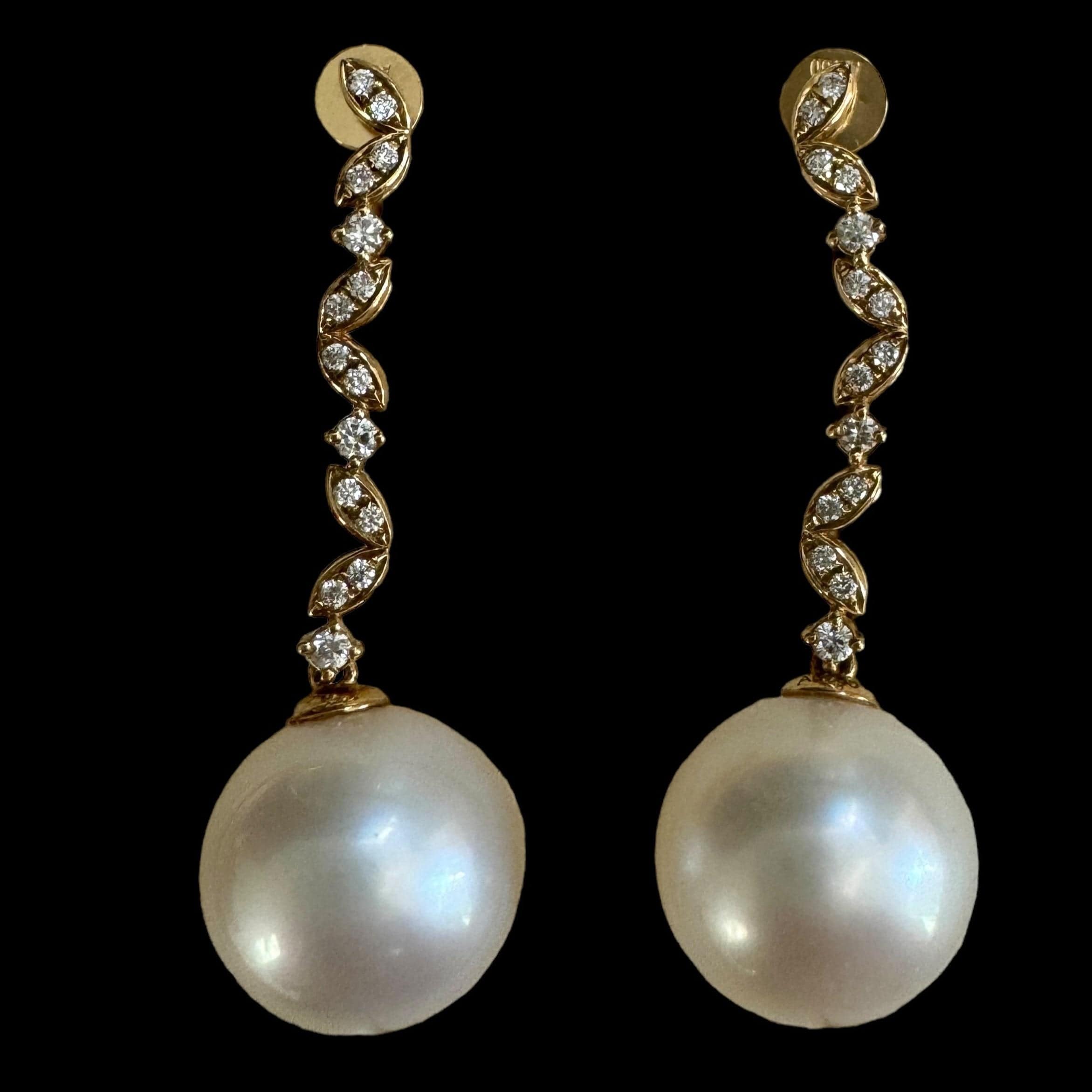 Luxury Promise Pearl Drop Earrings in 18K Yellow Gold