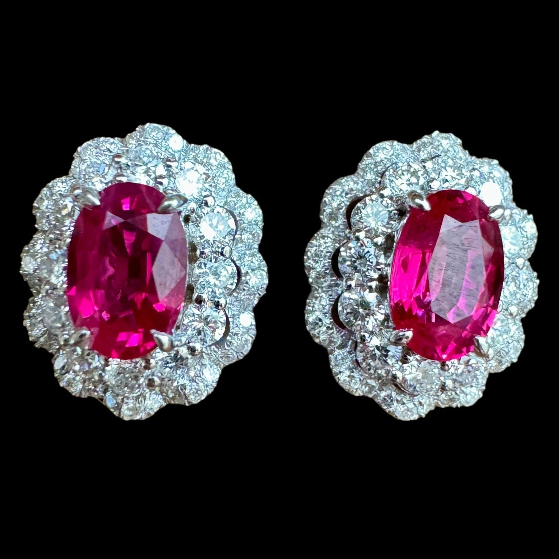 Luxury Promise "Pigeon Blood" Oval Shaped Ruby & Diamond Stud Earrings
