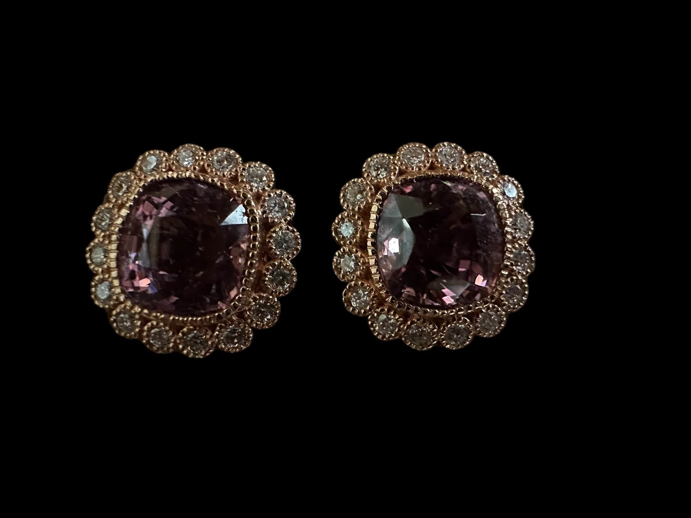 Luxury Promise Purple Spinel & Diamond Earrings set in 18K Rose Gold