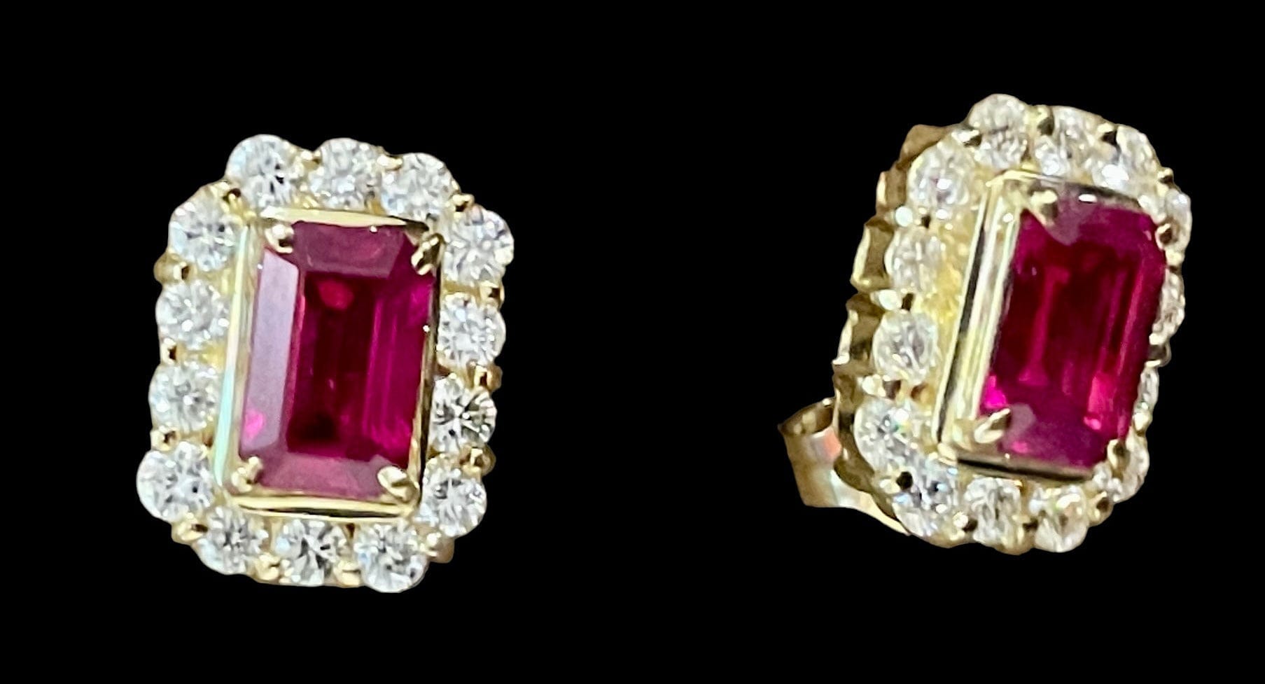 Luxury Promise Rectangular Oval Ruby and Diamond Stud Earrings