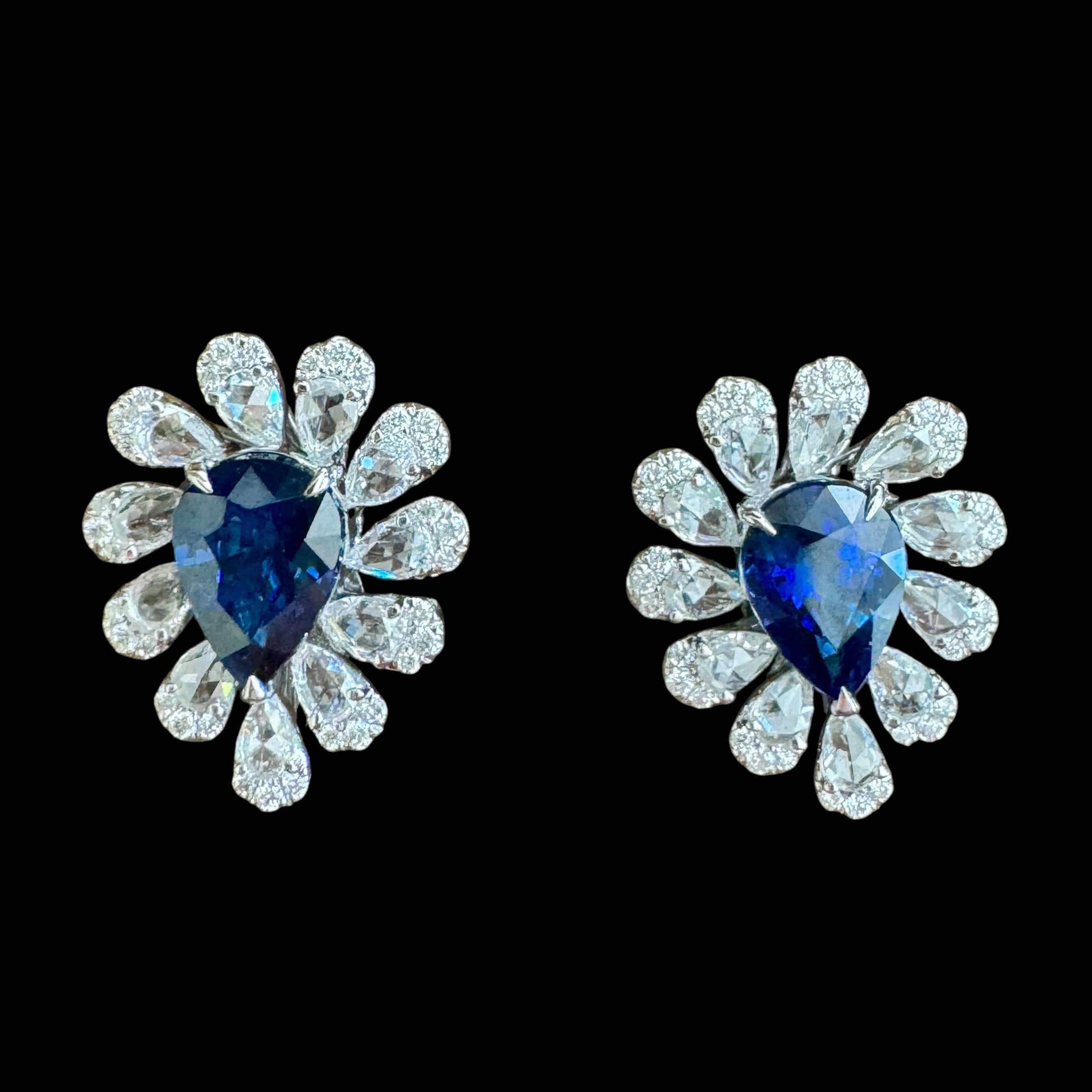 Luxury Promise "Royal Blue" Oval Sapphire & Diamond Stud Earrings set in 18K White Gold