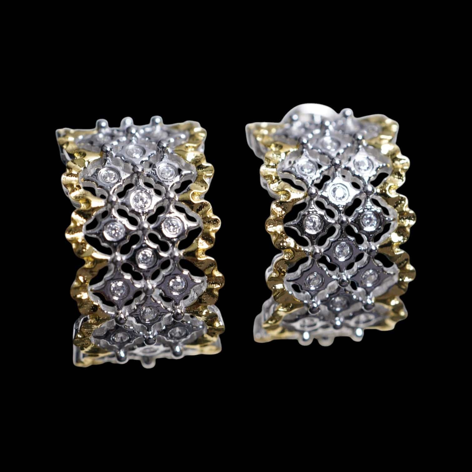 Luxury Promise Silver 925 Detailed Two Tone Earrings, Made in Italy 8.8g