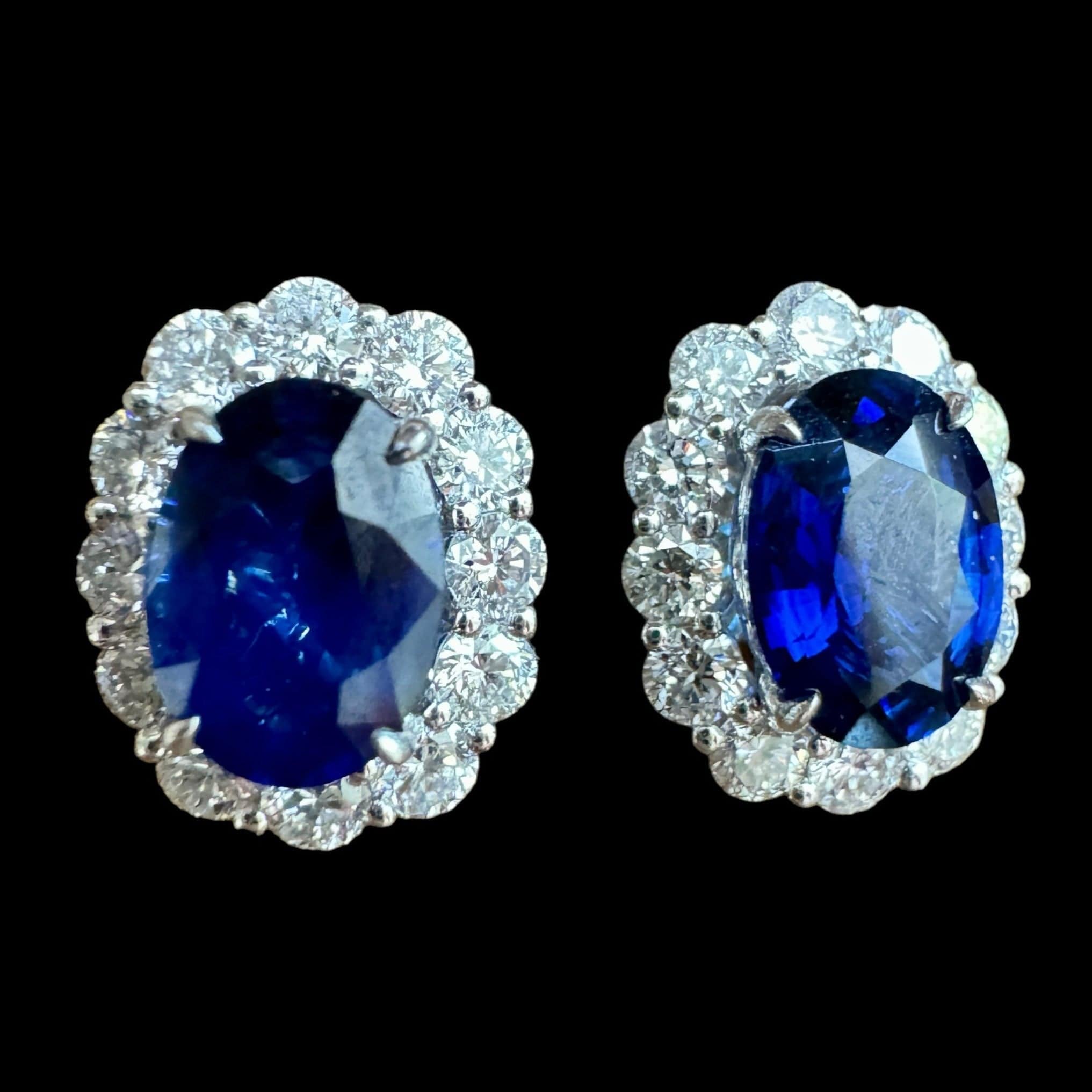 Luxury Promise Vivid Blue Oval Sapphire & Diamond Stud Earrings