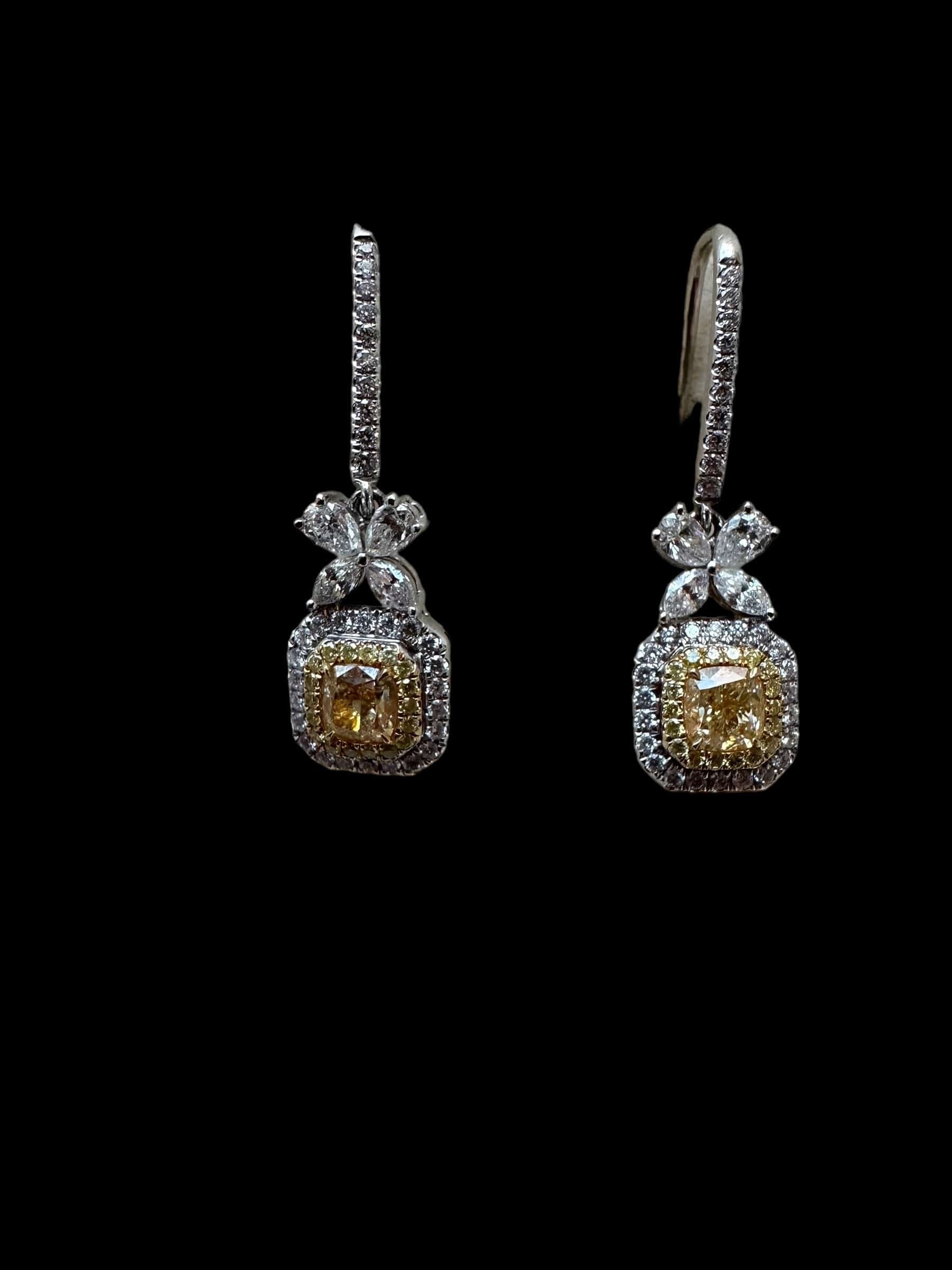 Luxury Promise Yellow Cushion Cut Diamonds Drop Earrings