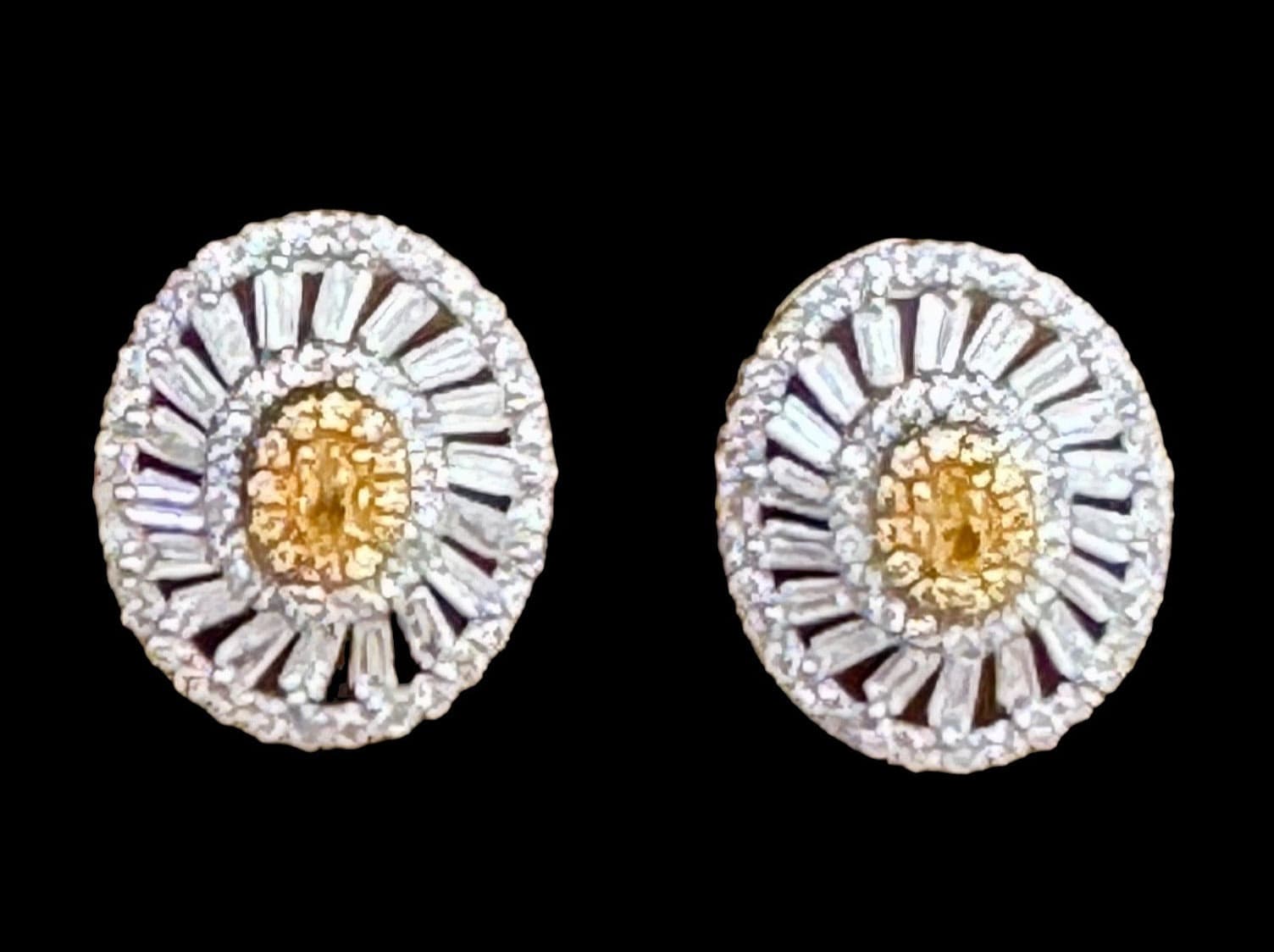 Luxury Promise Yellow Oval Diamonds Set in Diamond Stud Earrings