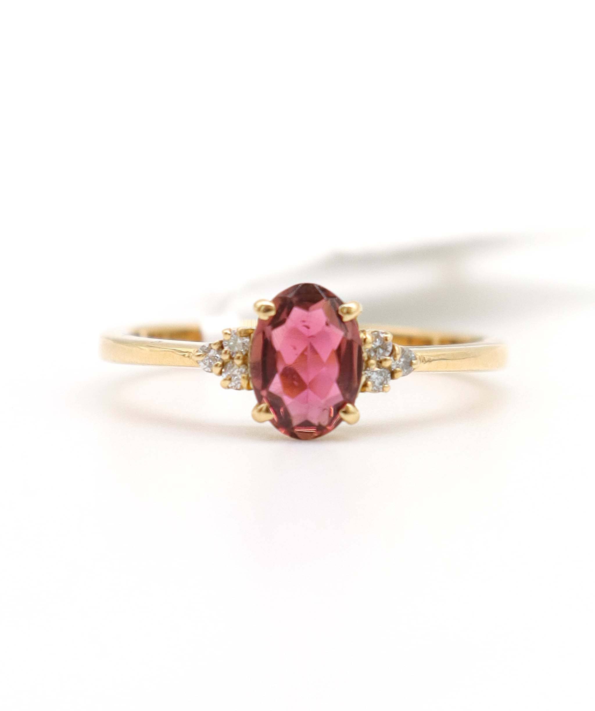 Luxury Promise 0.59ct Pink Tourmaline & Diamond Ring in 18K Yellow Gold DXBCS5075
