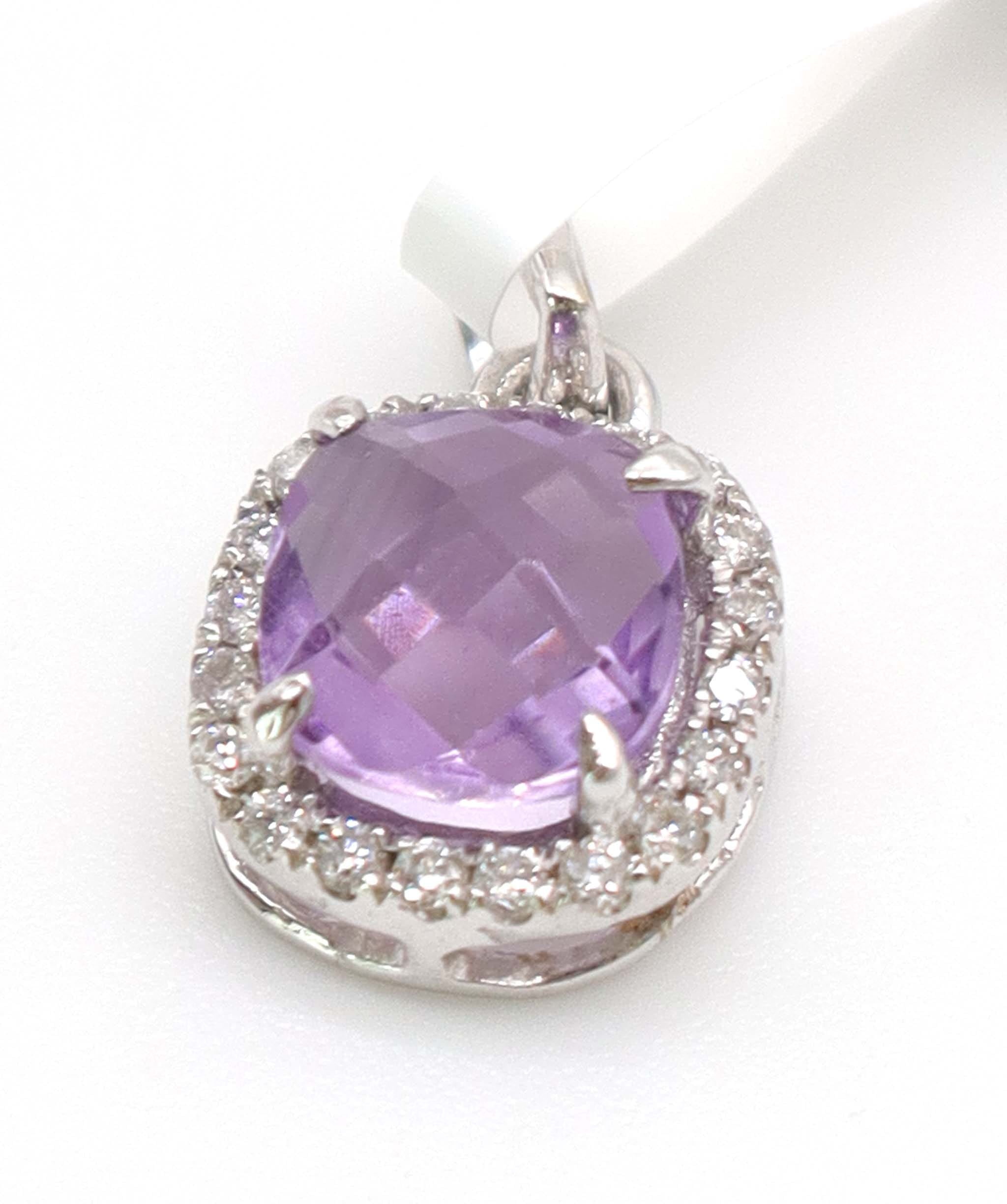 Luxury Promise 0.87ct Amethyst Diamond Pendant in 18K White Gold DXBCS5072