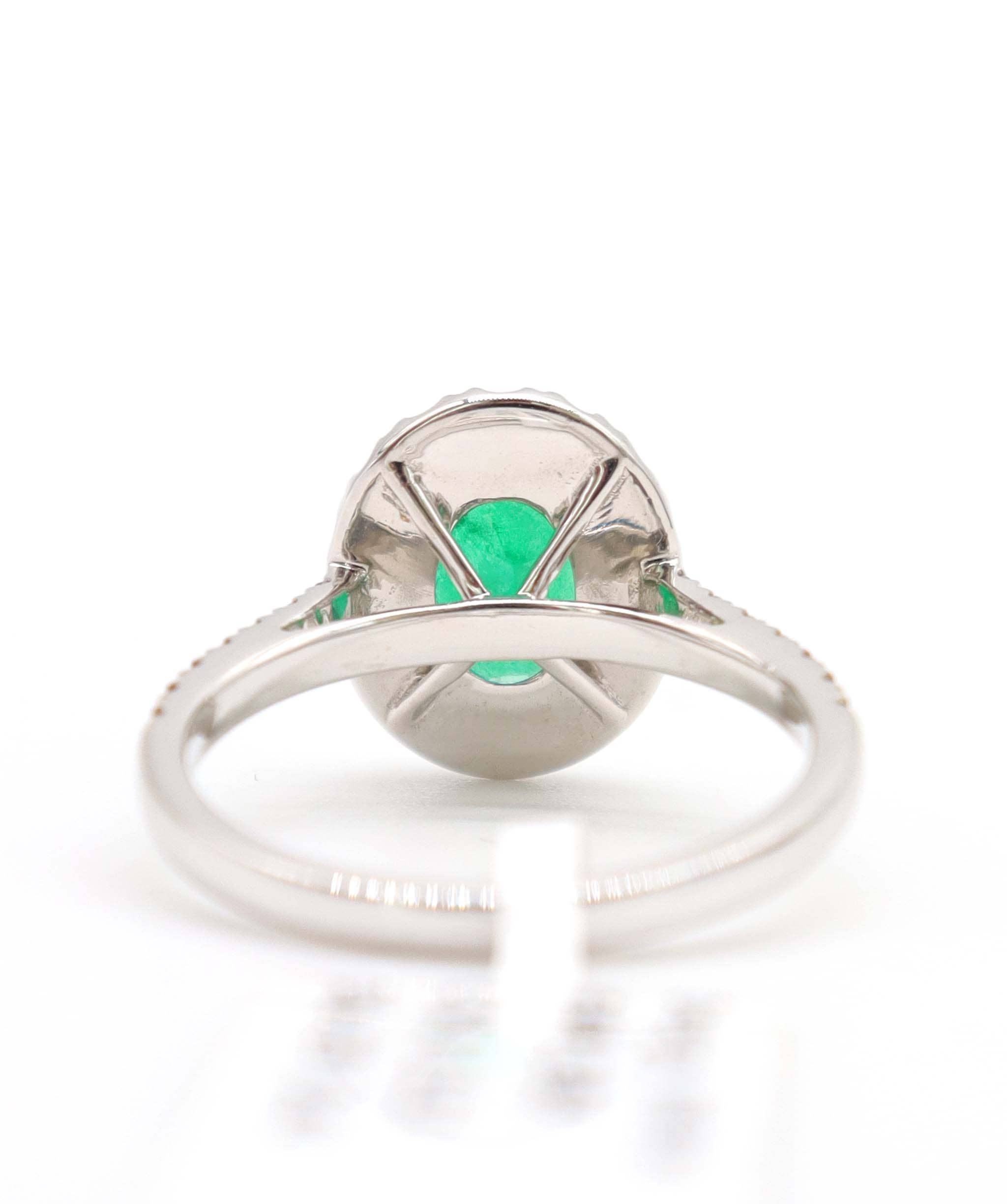 Luxury Promise 1.11ct Emerald & Diamond Ring in 18K White Gold DXBCS5093