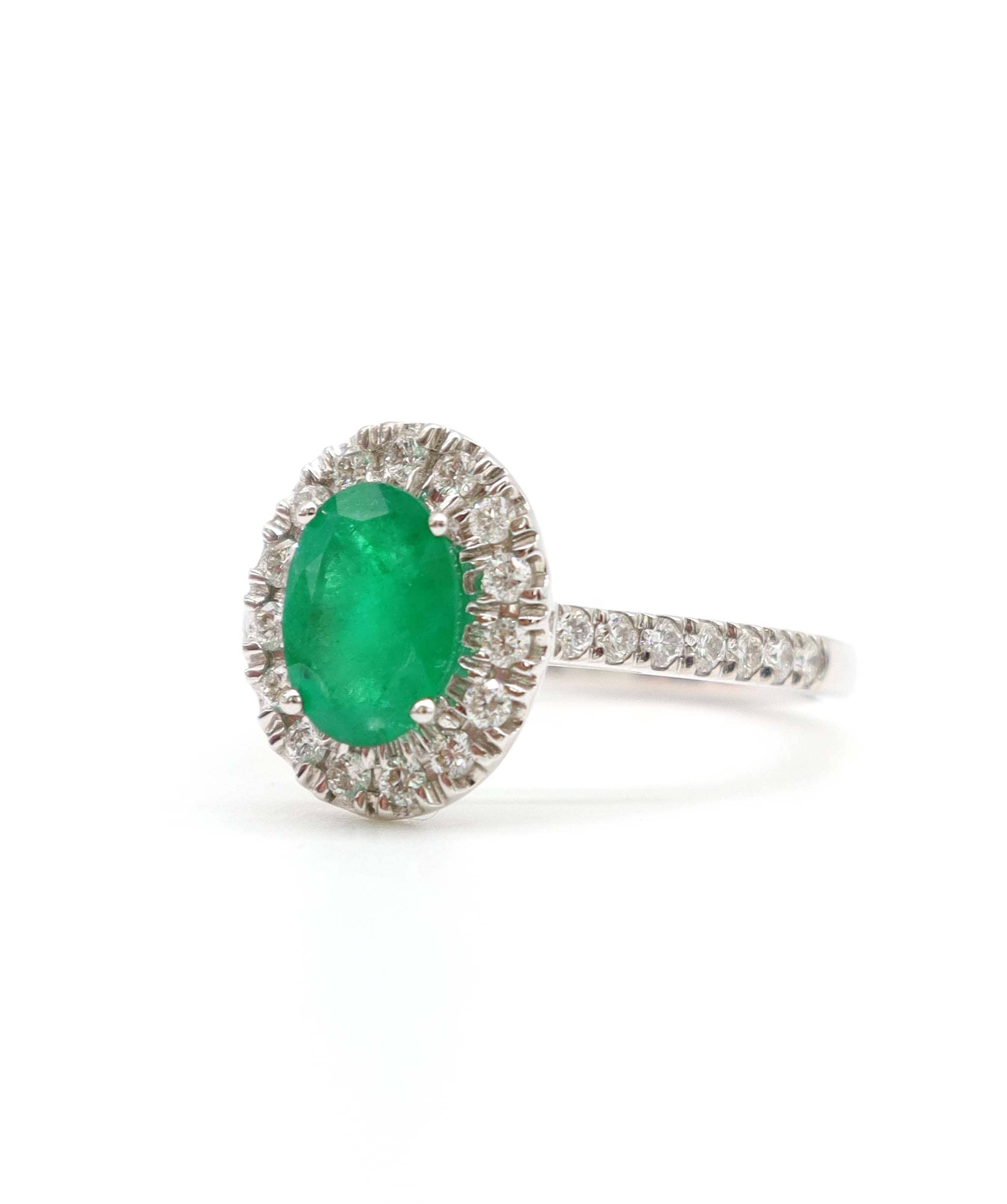 Luxury Promise 1.11ct Emerald & Diamond Ring in 18K White Gold DXBCS5093